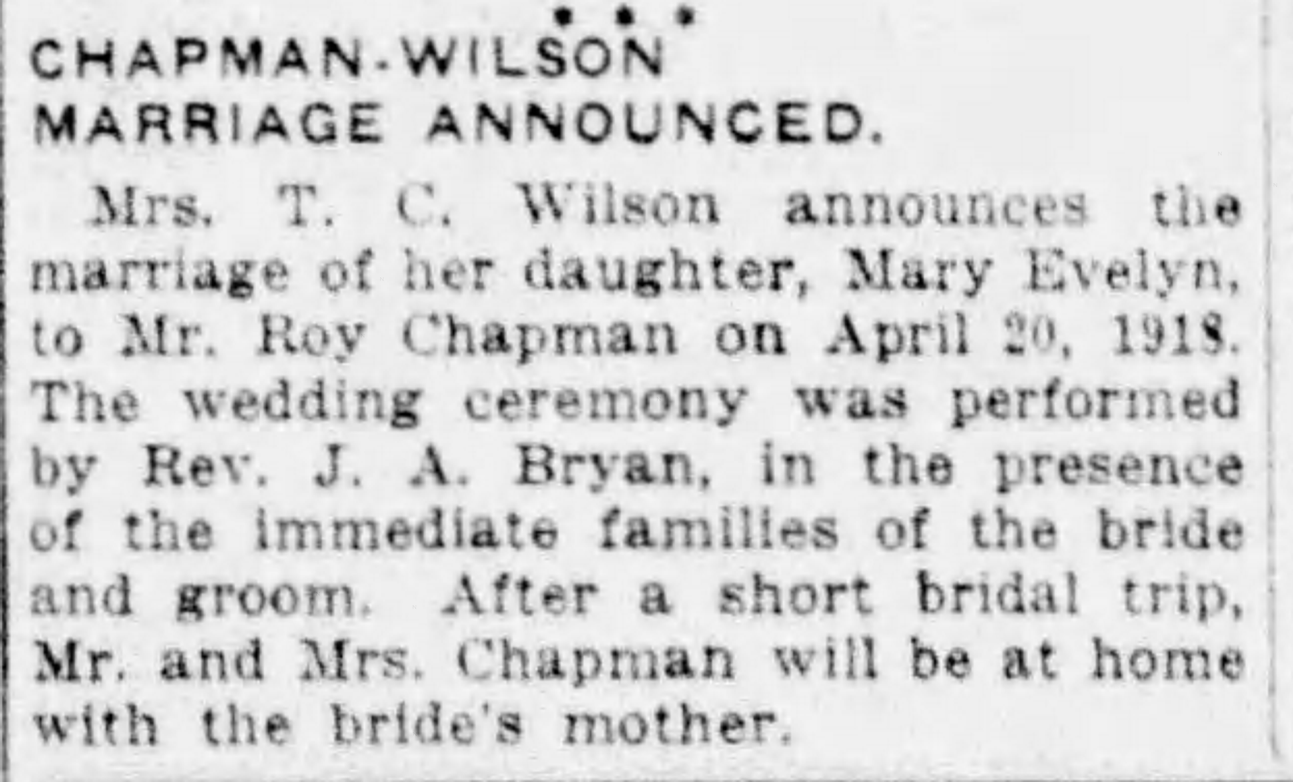 Mary Evelyn Wilson-Roy Chapman